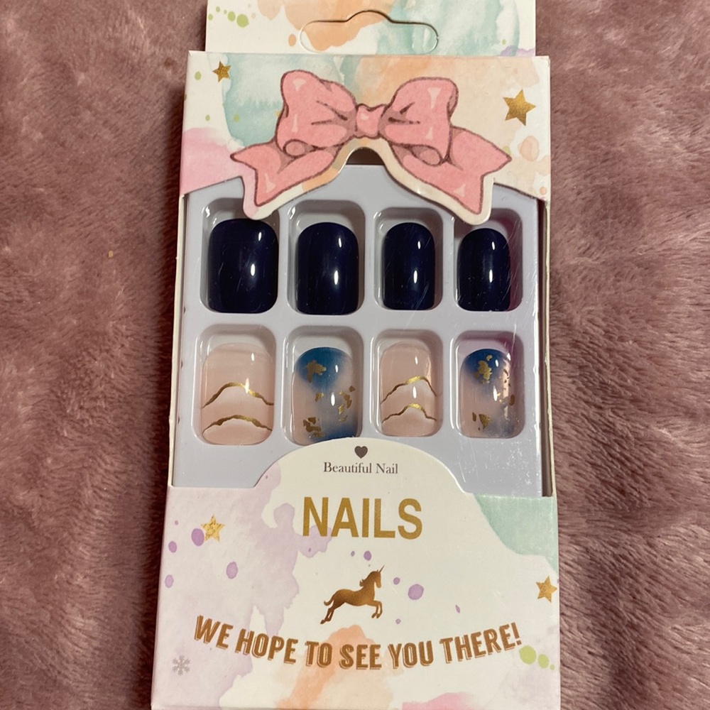 Pink and Blue Press-on Nails